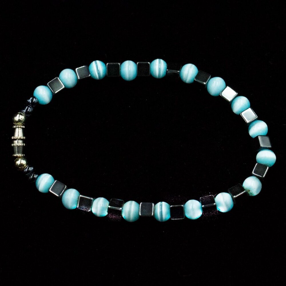 HEMATITE & IRIDESCENT BLUE BEAD BRACELET - JBBHGL1